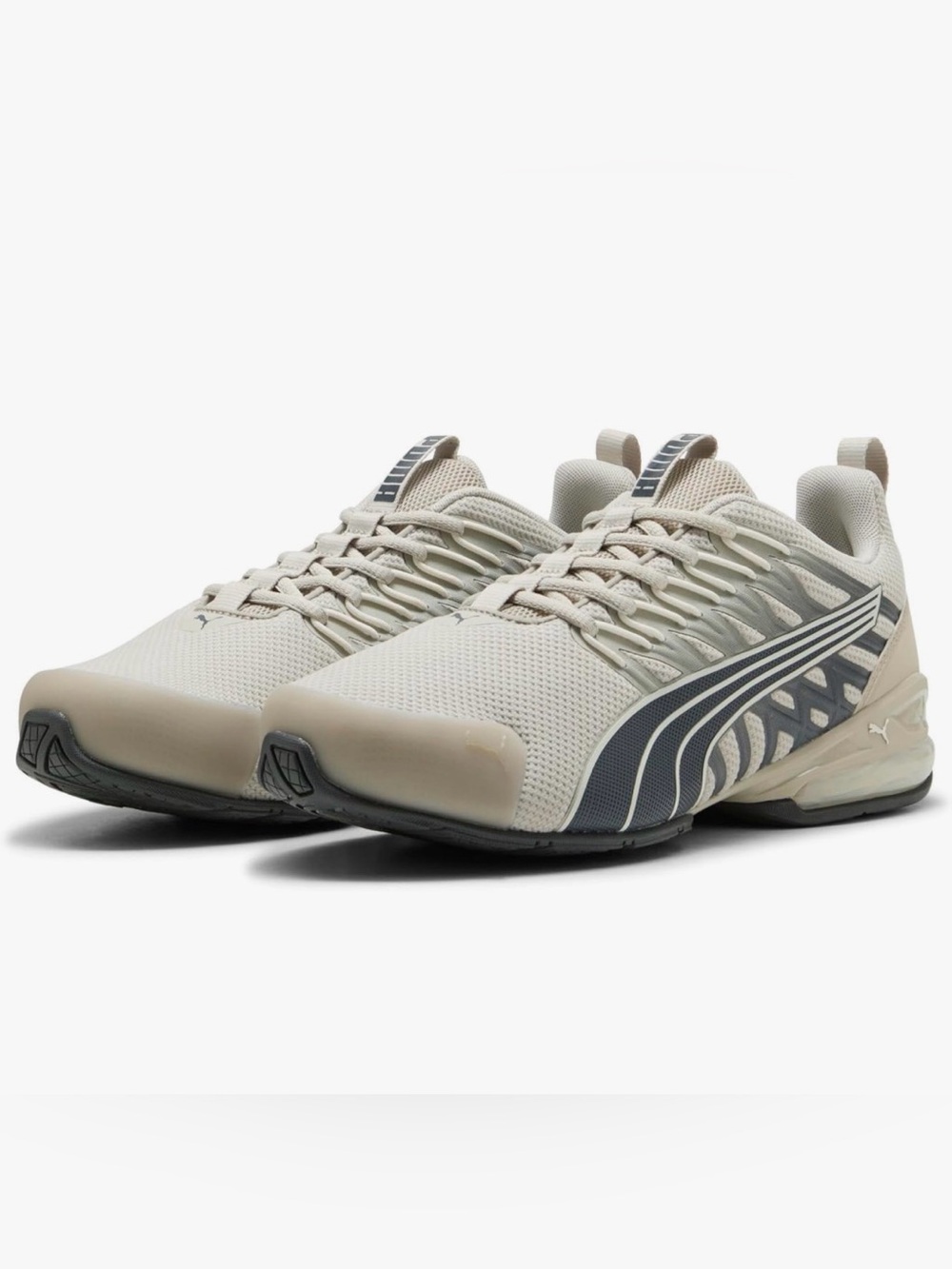 Puma Light Beige Mesh Sneakers with Gray Accent
